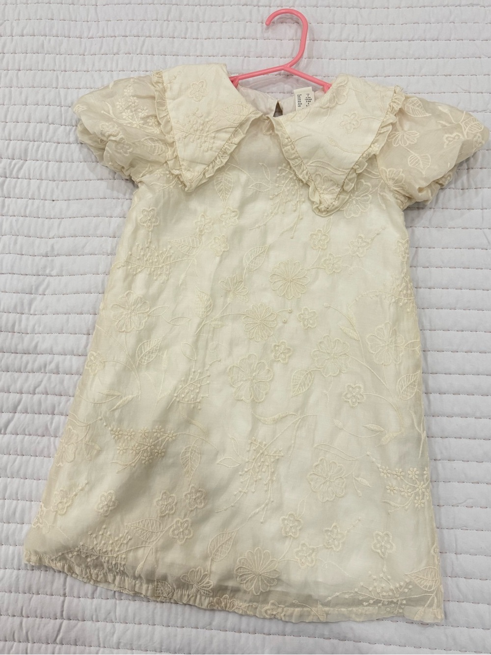 H&M Girls' Cream Embroidered Cotton Dress with Peter Pan Collar